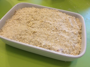finished crumble ready for the oven